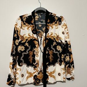 Versace -like Design Tie Front Blouse